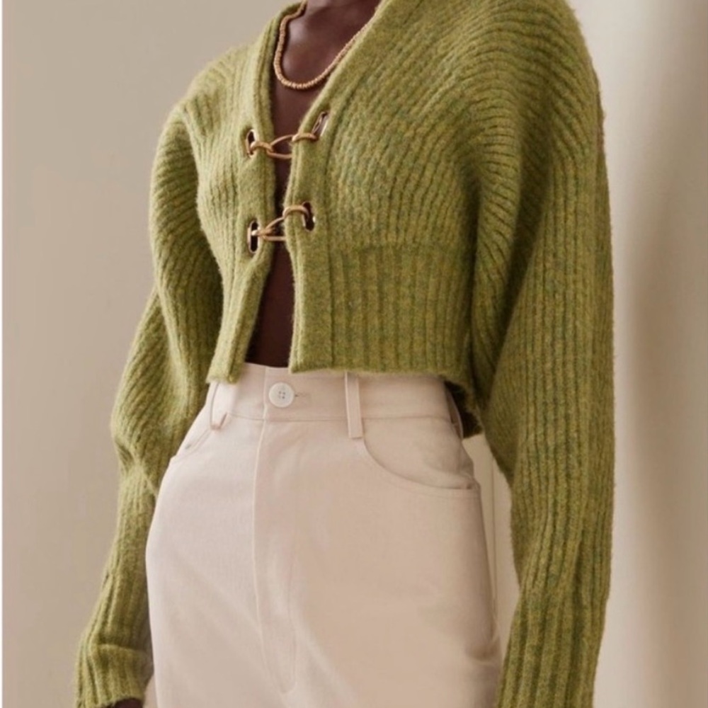 Cult Gaia Sage Green Ribbed Cardigan